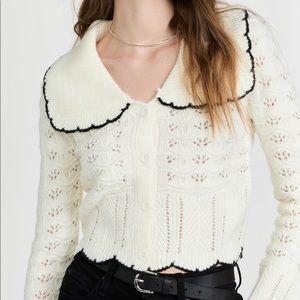 Mango Scallop Pointelle Cropped Crochet Cardigan Size Medium